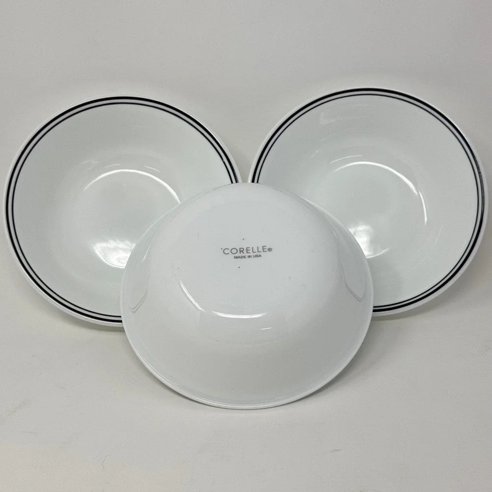 Corelle Black Midnight Belle Cereal Soup Bowls Vitrelle White Black Set of 3